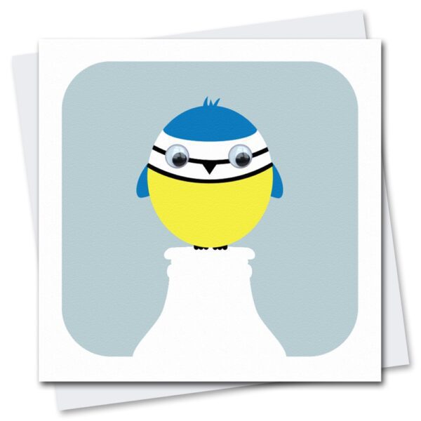 children's blue tit birthday card with googly eyes