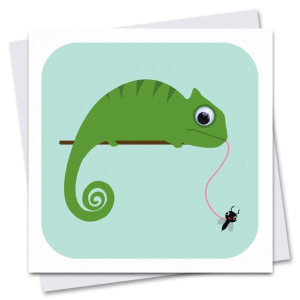 children's chameleon birthday card with googly eyes