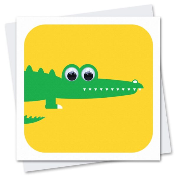 children's crocodile birthday card with googly eyes
