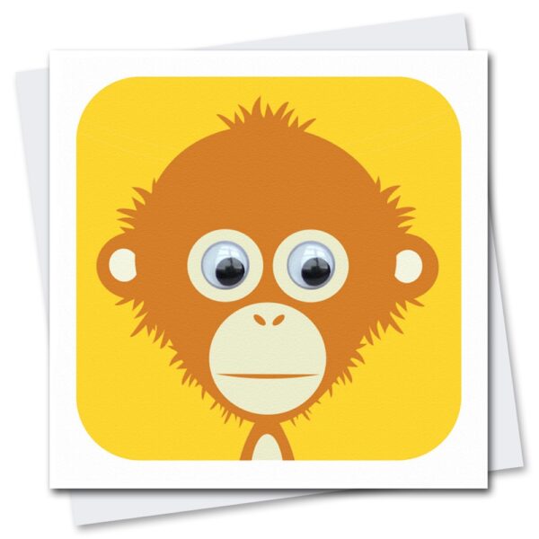 children's orangutan birthday card with googly eyes