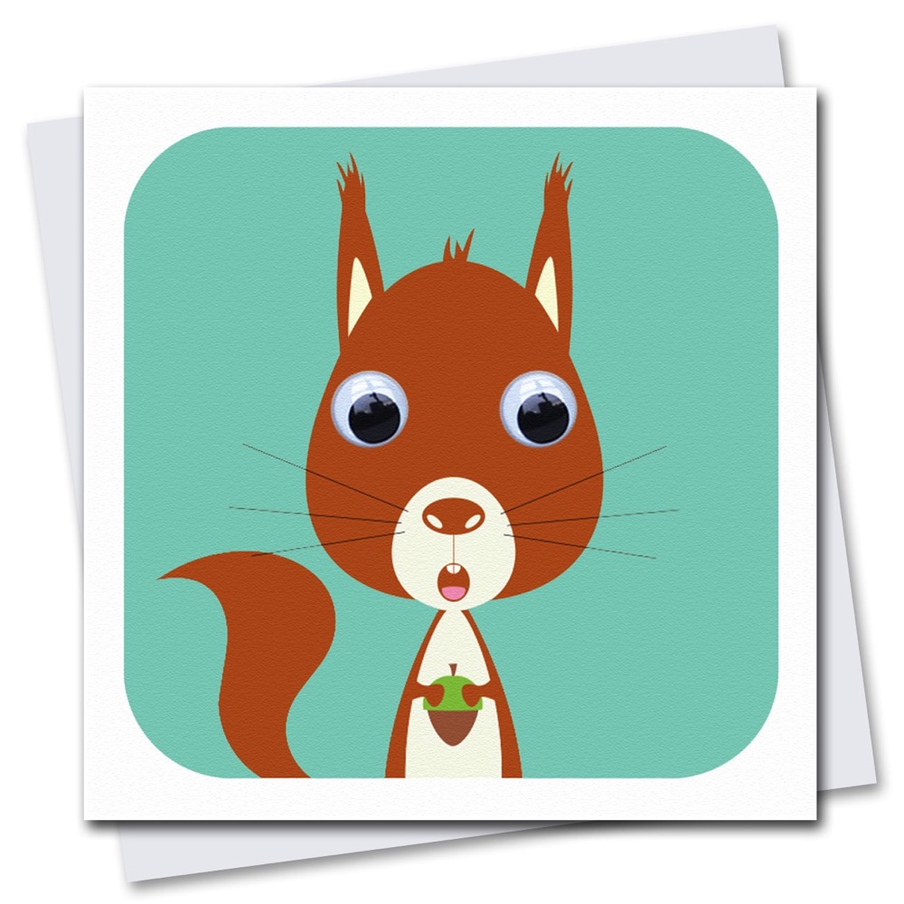 Children's Red Squirrel Birthday card with googly eyes