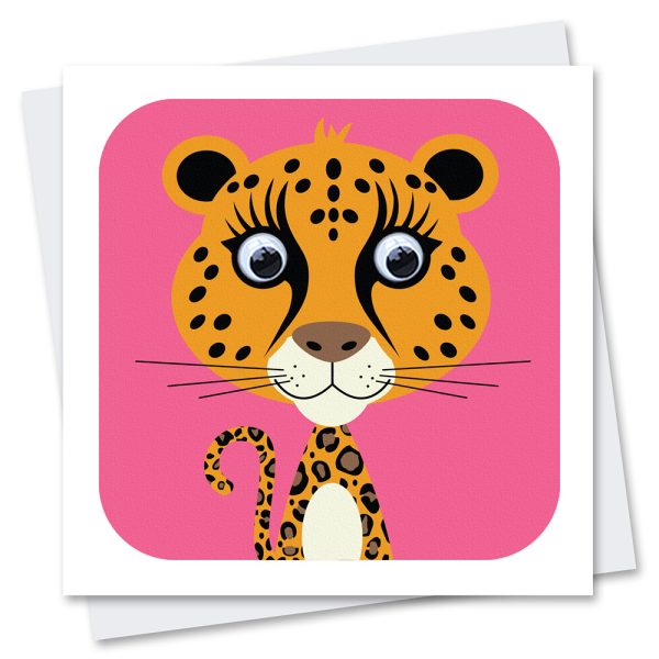 leopard birthday card with googly eyes