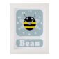Personalised Children's Bee Clock featuring a bee with googly eyes on a blue background.