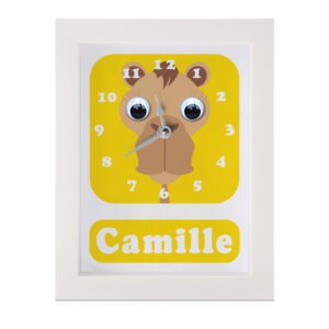 Personalised Children's Clock featuring a Camel with googly eyes