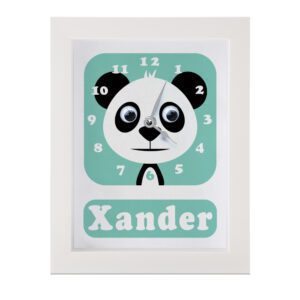 Personalised Children's Clock featuring a Panda with googly eyes