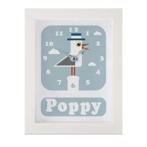 Personalised Children's Clock featuring a Seagull with googly eyes