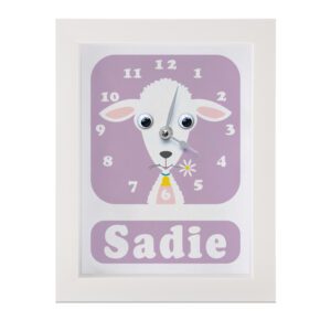 Personalised Children's Lamb Clock with googly eyes
