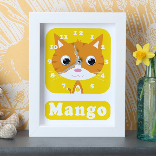 1073-1-Ginger-Cat-Clock Personalised Children's Clock