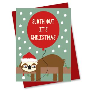 Christmas Sloth Out card with googly eyes