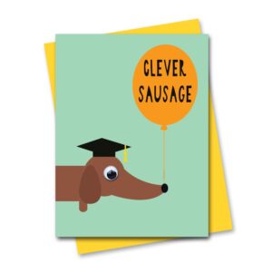 Clever Sausage graduation card with googly eyes