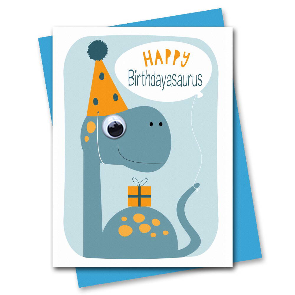 832 Dinosaur-Birthday-Card-Birthdayasaurus-by-Stripey-Cats Children's Dinosaur Birthday Card with googly eyes