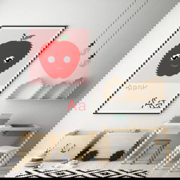 Cute Apple Nursery Print Cute Children's Alphabet Print featuring an Apple, A is for Apple Print