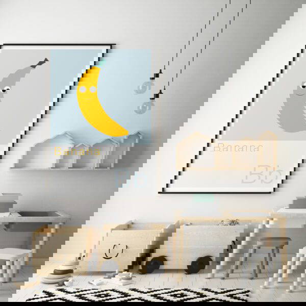 Alphabet Print in Childs nursery, scandi style Framed Alphabet Print B for Banana on a Nursery wall