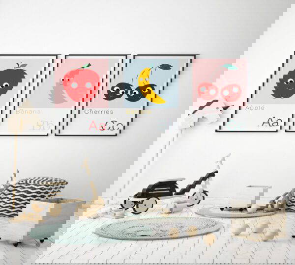 Nursery Inspiration, children's wall art Set of 3 Children's Alphabet Fruit Prints