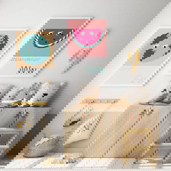 Alphabet prints in Nursery Alphabet prints of Earth and watermelon on the walls in kids nursery