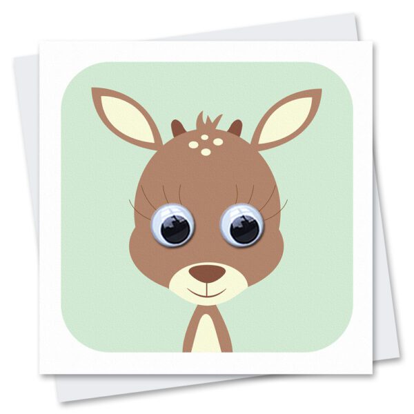 deer childrens birthday card with googly eyes