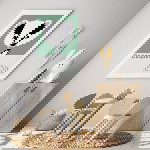 Children's alphabet print Badger children's nursery print of a badger