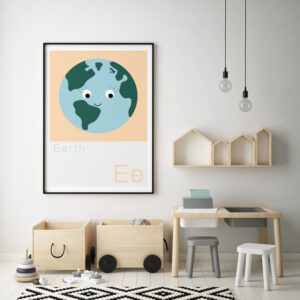 Cute Animal Alphabet nursery print featuring Earth