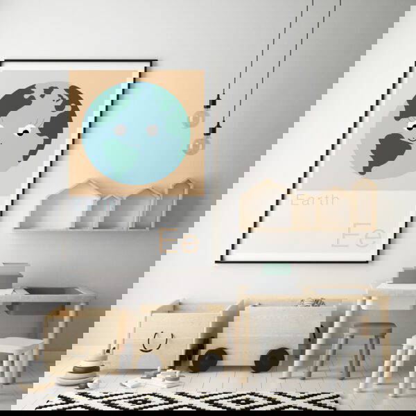 Alphabet poster featuring Earth in a modern and minimal nursery Cute Animal Alphabet nursery print featuring Earth