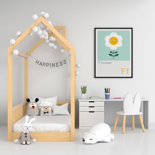 Flower Print for Nursery walls Flower print on the walls of a child's scandi looking bedroom