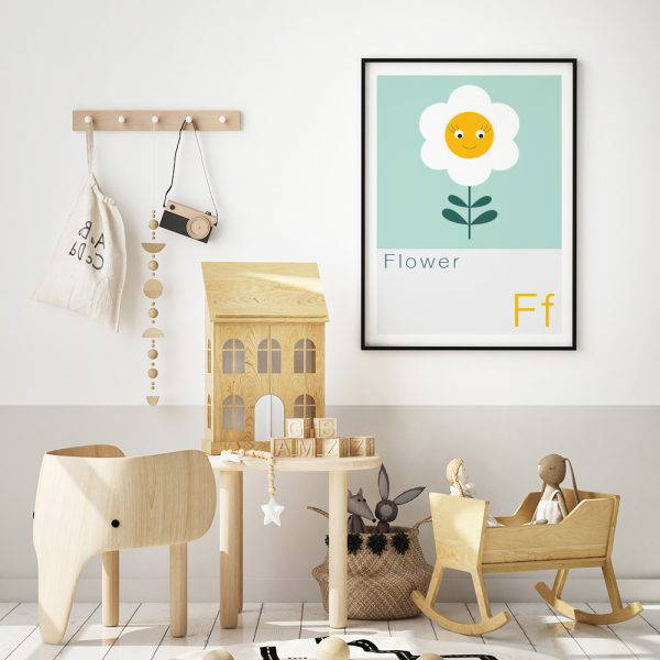 Flower Print for child's nursery framed print of a flower on a new born babies nursery wall