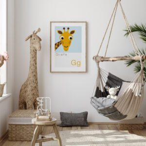 Cute Animal Alphabet nursery print featuring a Giraffe in a cute nursery