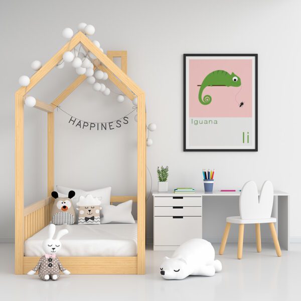 Iguana Children's animal print Alphabet print on the wall of a little girls bedroom