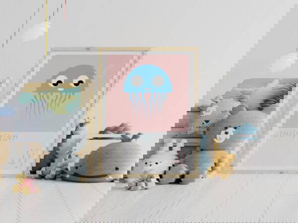 J-is-for-Jellyfish-Animal-Alphabet-Print-for-Children's-bedroom-walls Cute Animal Alphabet nursery print featuring a Jellyfish