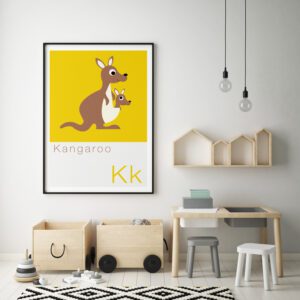 Cute Animal Alphabet nursery print featuring a Kangaroo