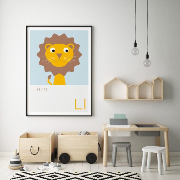 Cute Animal Alphabet nursery print featuring a Lion
