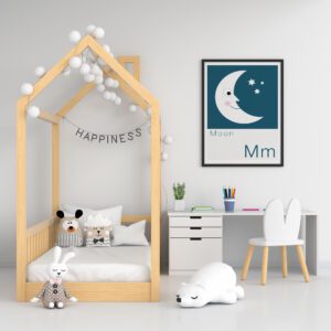 moon print on childs bedroom wall