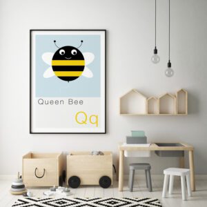 Cute Animal Alphabet nursery print featuring a Queen Bee