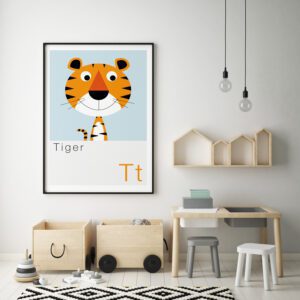 Cute Animal Alphabet nursery print featuring a Tiger