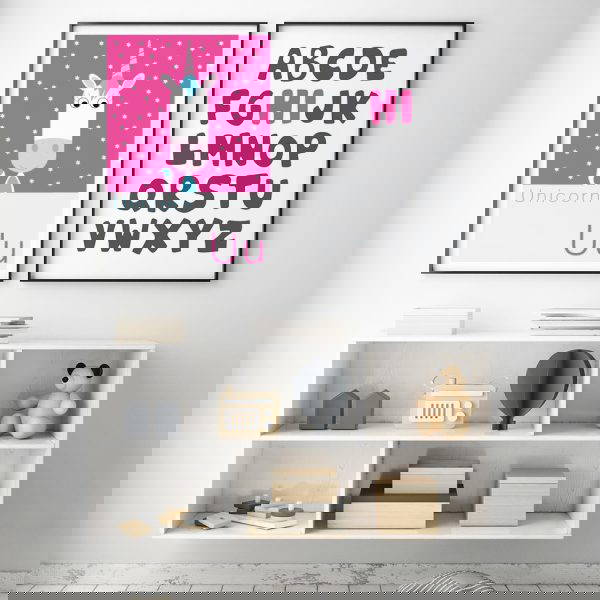 Unicorn poster print for kids room unicorn poster framed in scandi bedroom