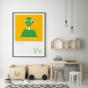 Cute Animal Alphabet nursery print featuring a Snake