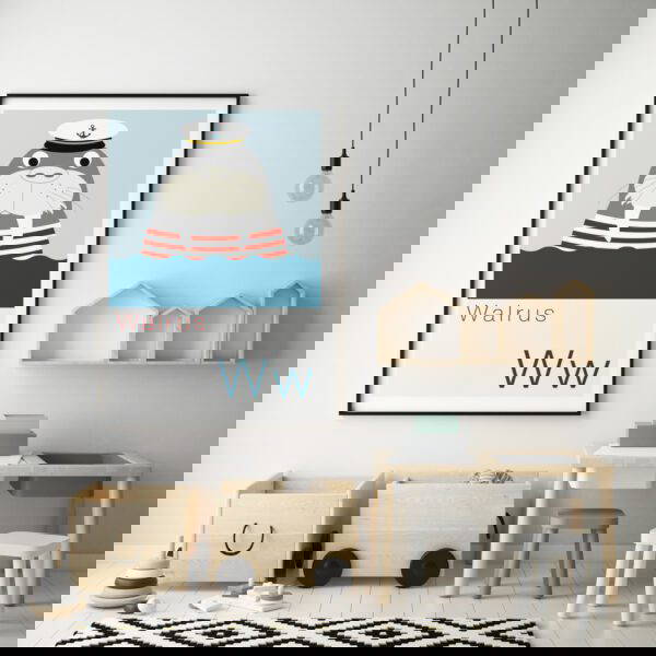 Cute nursery ideas Cute Animal Alphabet nursery print featuring a Walrus in a Sailors Hat