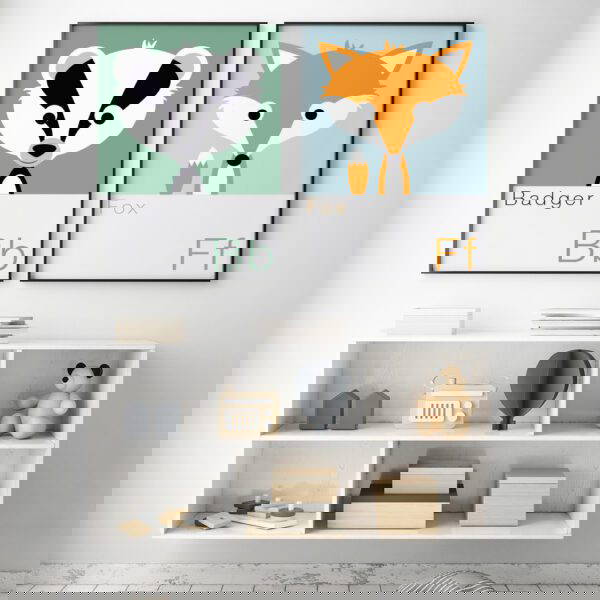 Woodland Animal Prints for kids room woodland animal prints on a childs bedroom wall of a fox and a badger