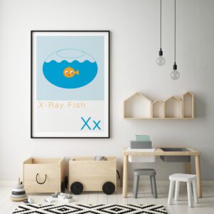 Cute Animal Alphabet nursery print featuring a fish