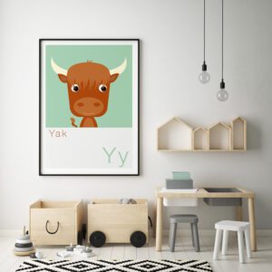 Cute Animal Alphabet nursery print featuring a Yak