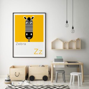 Cute Animal Alphabet nursery print featuring a Zebra