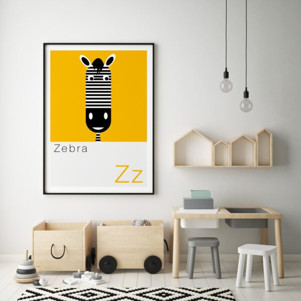 Cute Animal Alphabet nursery print featuring a Zebra