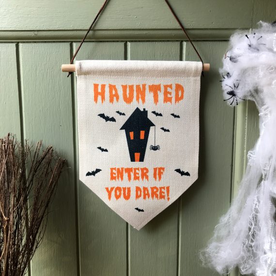 Linen Haunted House Halloween Flag