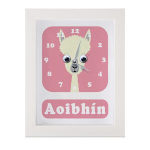 Personalised Children's Clock featuring a Llama with googly eyes