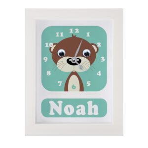 Personalised Children's Clock featuring an Otter with googly eyes