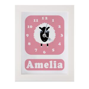 Personalised Children's sheep Clock in pink