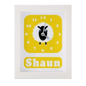 Personalised Children's Clock featuring a sheep with googly eyes