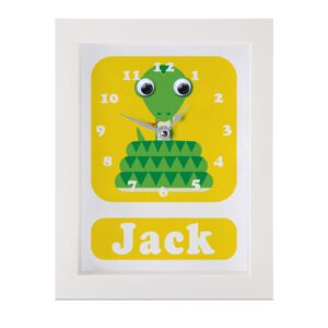 Personalised Children's Clock featuring a snake with googly eyes