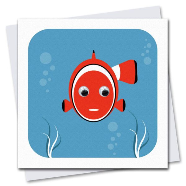 Children's Birthday Card featuring Clive Clownfish with googly eyes