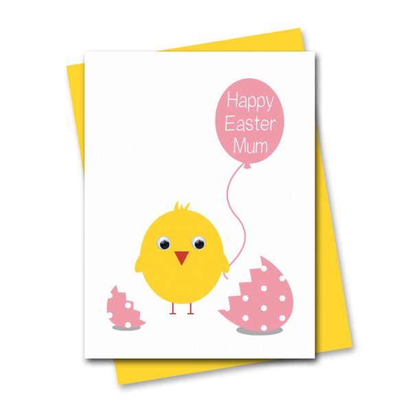 563-Happy-Easter-Mum-Card-by-Stripey-Cats Happy Easter Mum card featuring Charlie Chick with googly eyes
