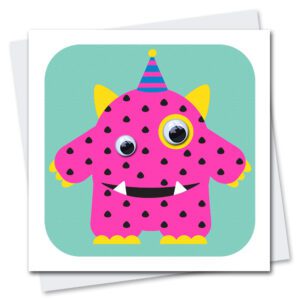 Children's Birthday Card featuring a monster with googly eyes